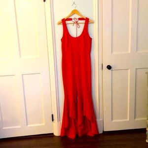 Red Intermix Flare Leg Detail Jumpsuit